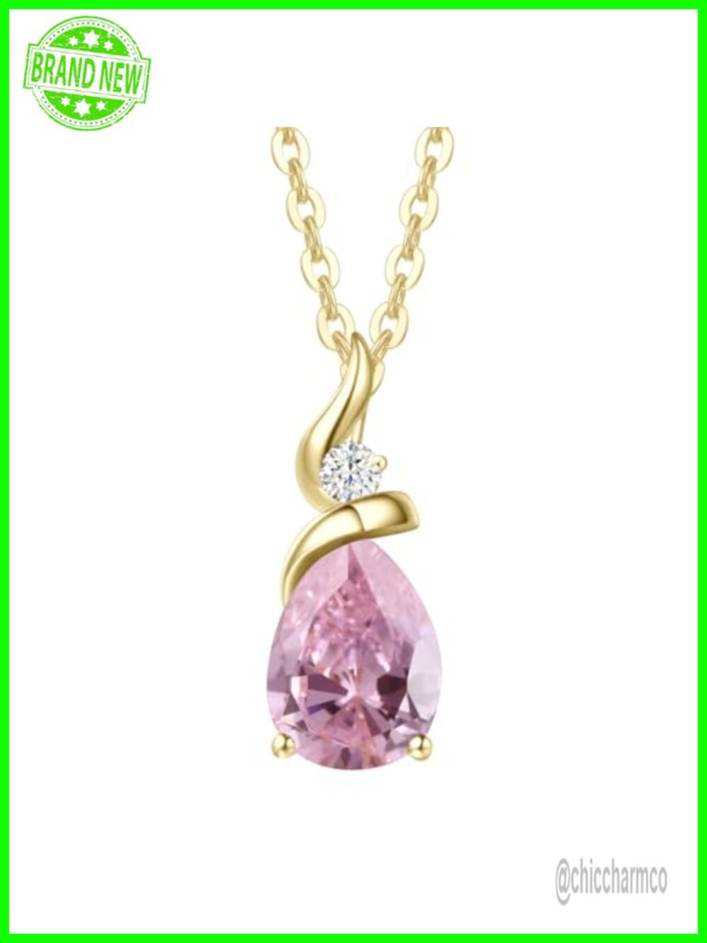 14K Yellow Gold Teardrop Birthstone Necklace 18" Diamond Accent Fine Jewelry